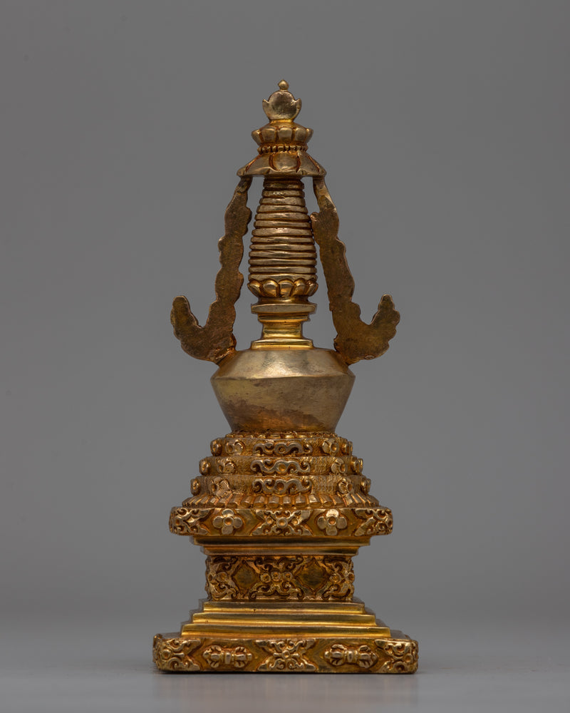 Gold-Plated Copper Stupa | Sacred Buddhist Altar Decoration