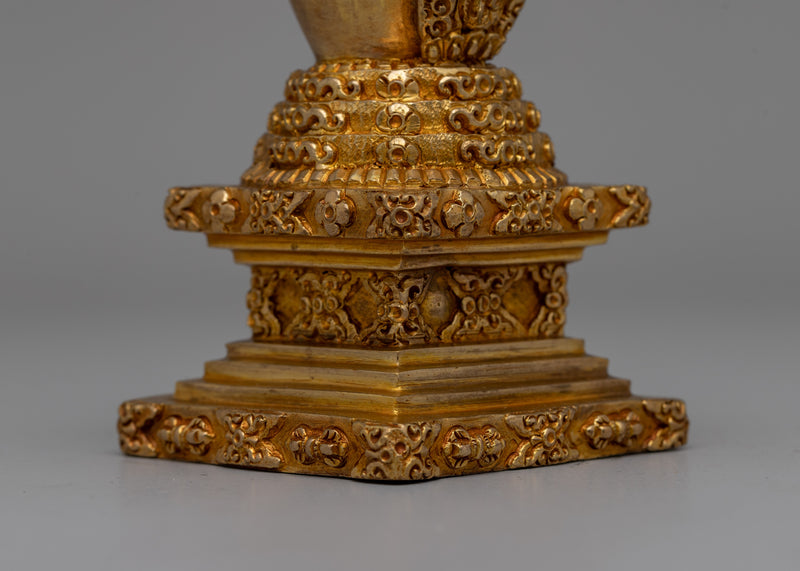 Gold-Plated Copper Stupa | Sacred Buddhist Altar Decoration