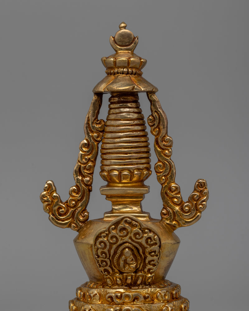 Gold-Plated Copper Stupa | Sacred Buddhist Altar Decoration