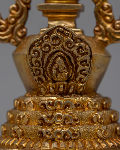 Gold-Plated Copper Stupa | Sacred Buddhist Altar Decoration