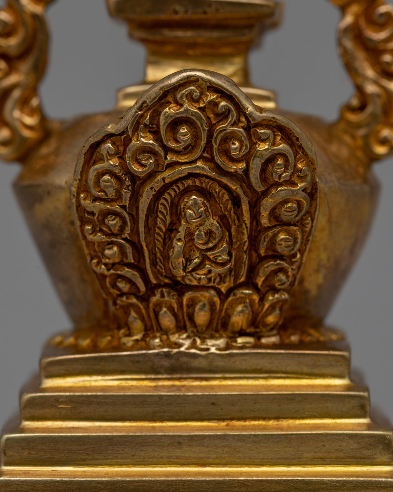 Religious Décor Gold-Plated Stupa | Sacred Altar Piece with Floral Patterns