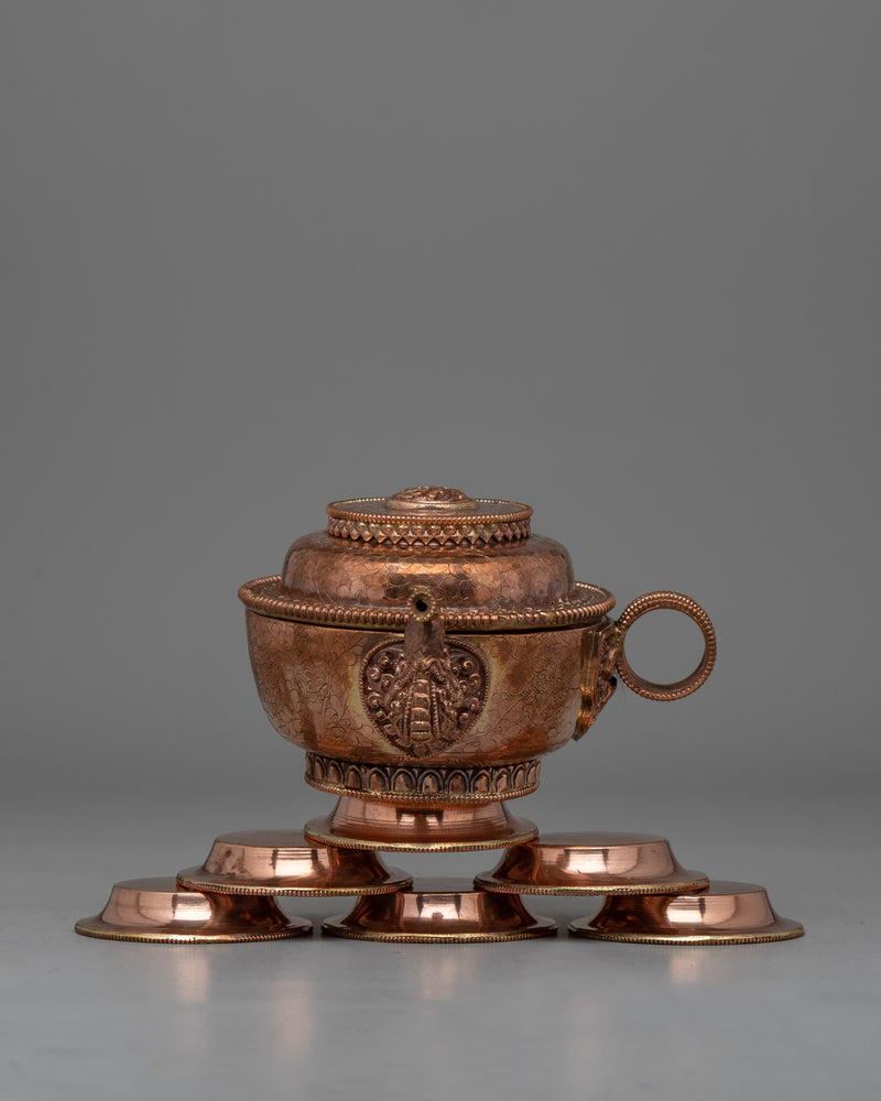 Copper Tibetan Water Offering Set | Buddhist Ceremonial Vessel