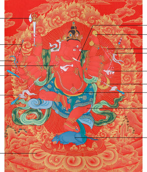 Lord Ganesha Thangka | The Remover of Obstacles | Nakthang (Gold on Red) Style