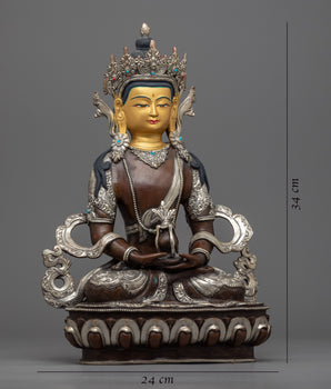 Amitayus Buddha Statue | Buddhist Sculpture Gilded in Gold and Silver