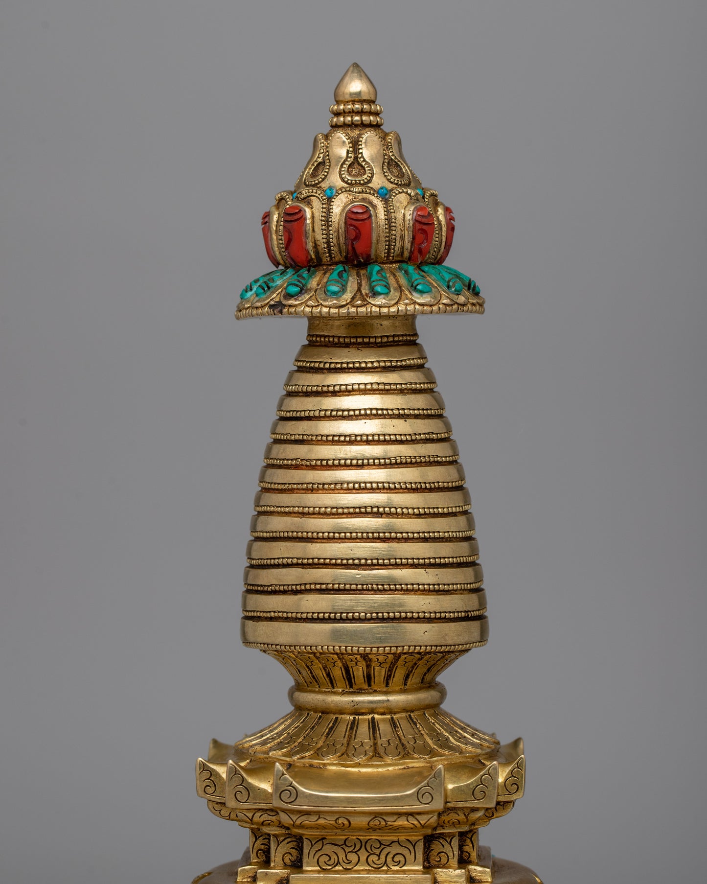 24K Gold-Gilded Buddhist Stupa | Spiritual Décor with Semi-Precious Stones