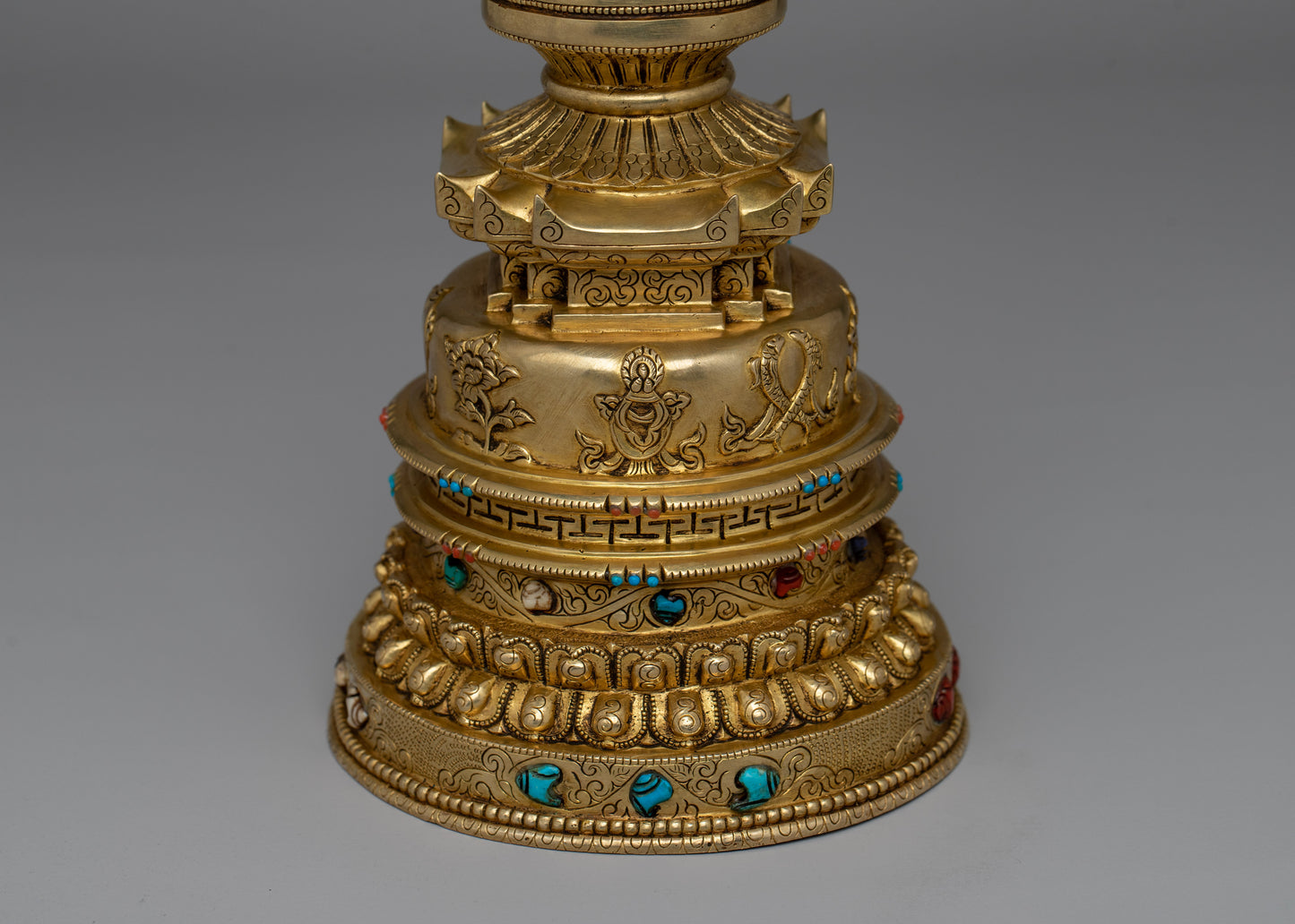 24K Gold-Gilded Buddhist Stupa | Spiritual Décor with Semi-Precious Stones