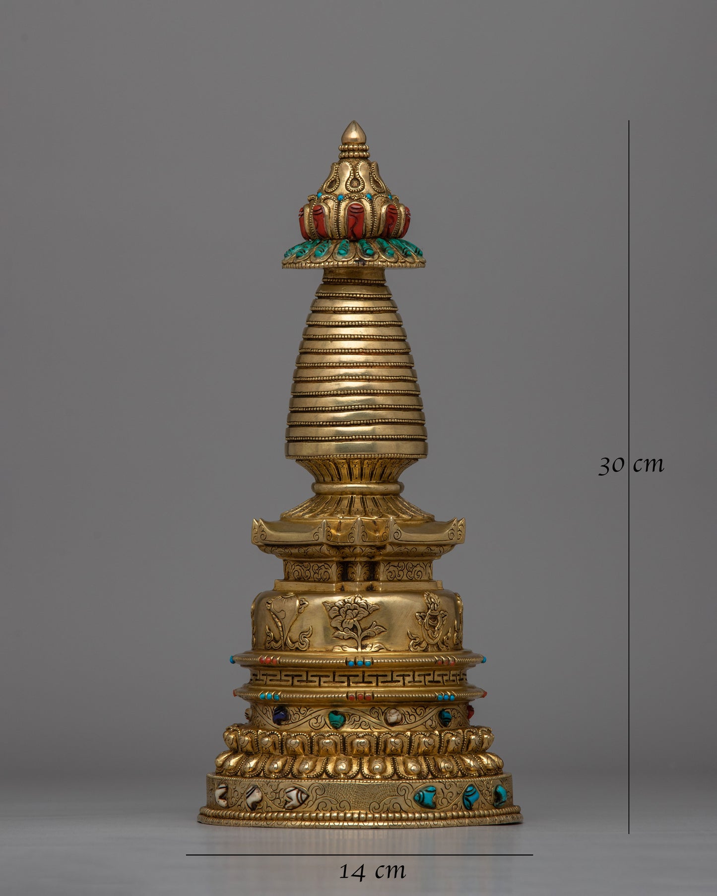 24K Gold-Gilded Buddhist Stupa | Spiritual Décor with Semi-Precious Stones