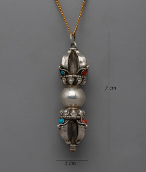 Vajra Symbol of Strength with Coral and Lapis Lazuli | Compact Silver Vajra |Tibetan Silver Vajra