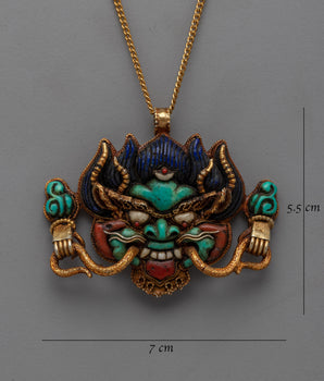 Bright and Symbolic Pure Gold Garuda Face Locket with Coral and Lapis Lazuli | Tibetan Amulet