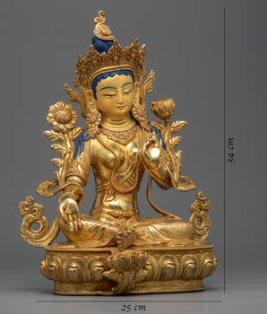 Traditional Green Tara Deity Statue | Buddhist Deity of Prosperity Statue