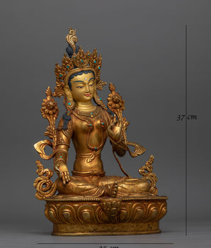 Green Tara Gold-Gilded Antique Touch Statue | A Symbol of Compassion and Protection