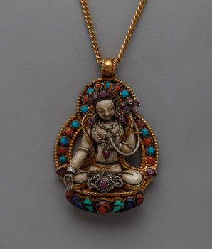 Sacred White Tara Amulet with Gold Base & Original Stones 