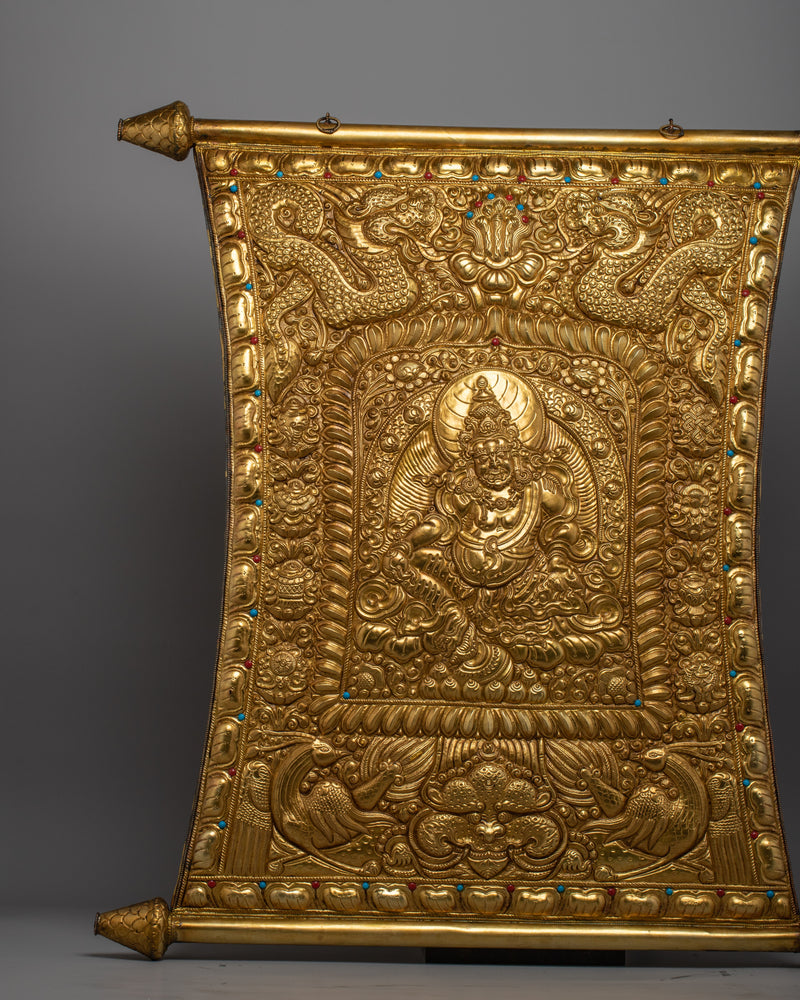 Buddhist Metal Thangka of Dzambala | Tibetan Wealth Deity for Prosperity and Fortune