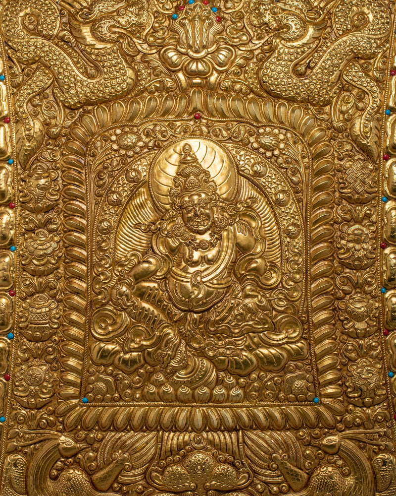 Buddhist Metal Thangka of Dzambala | Tibetan Wealth Deity for Prosperity and Fortune