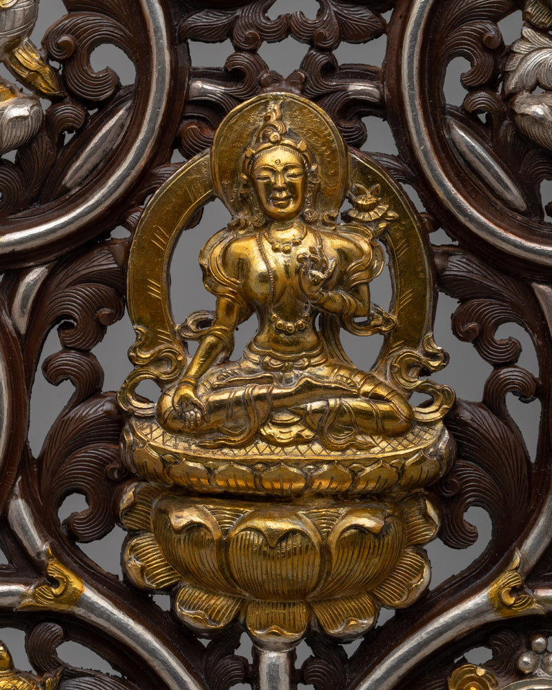 White Tara with Eight Auspicious Symbols | Spiritual Artwork for Peace and Blessings