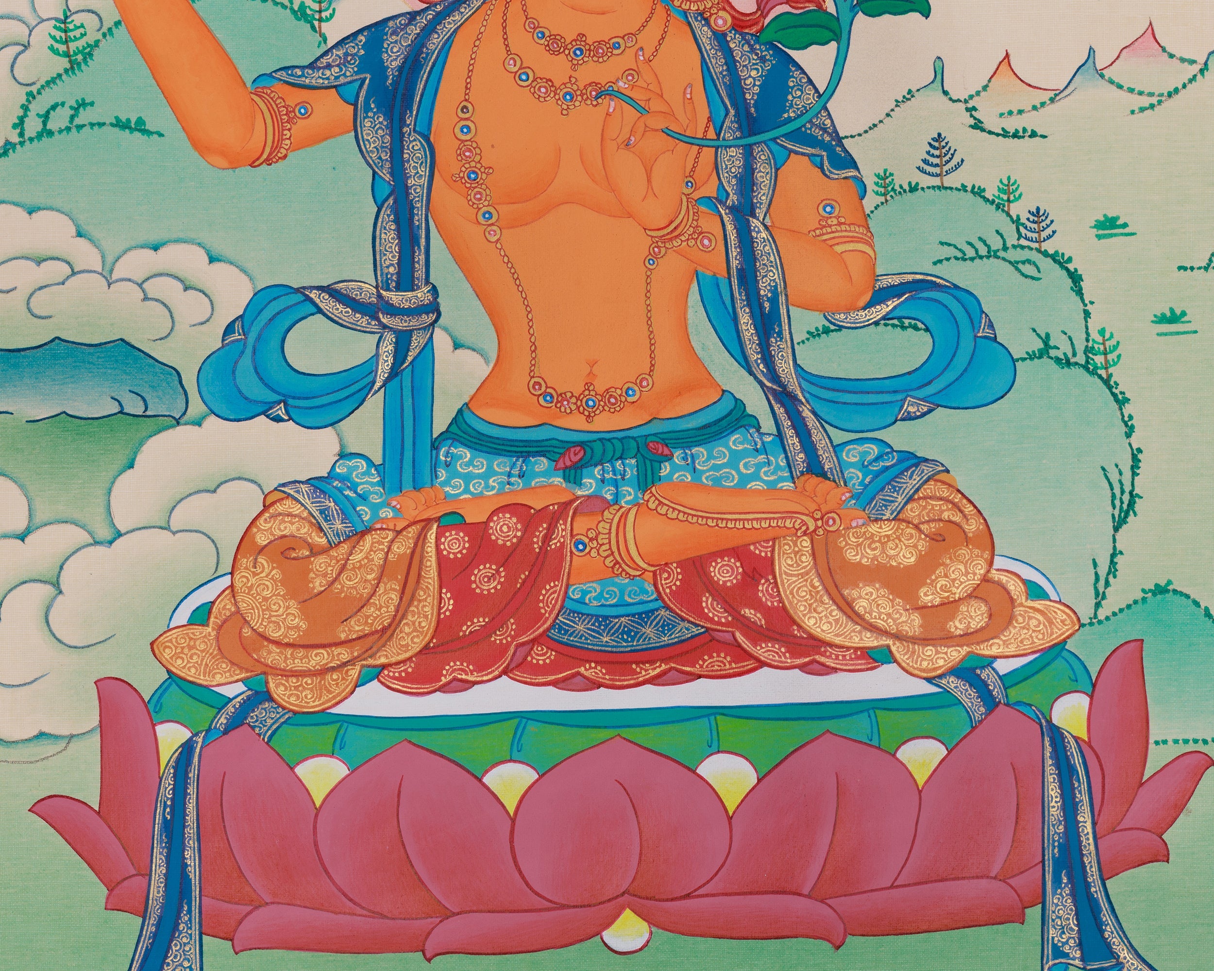 Authentic Tibetan Manjushri Thangka | Sacred Wisdom Bodhisattva Artwork