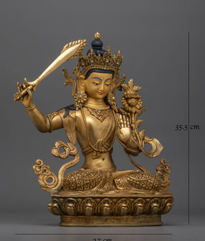 Handcrafted Buddhist Deity Manjushri Statue | Embodiment of Wisdom and Enlightenment