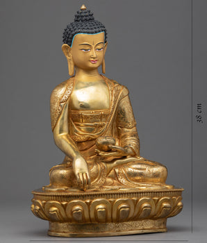 Seated Buddha Shakyamuni Sculpture | Gold Glided Traditional Art