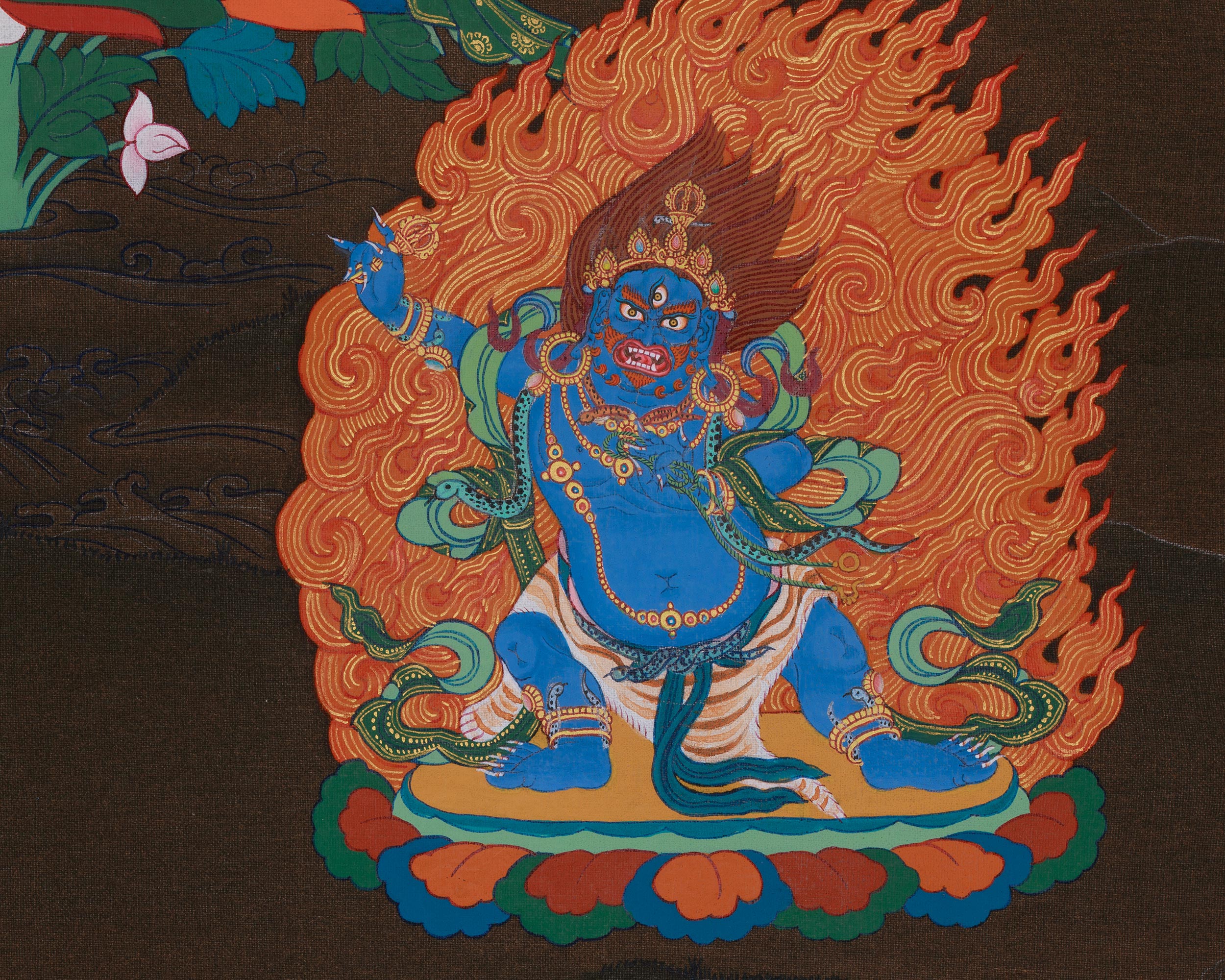 Sacred Thangka of Manjushri with Chenrezig and Vajrapani | Three Great Bodhisattvas