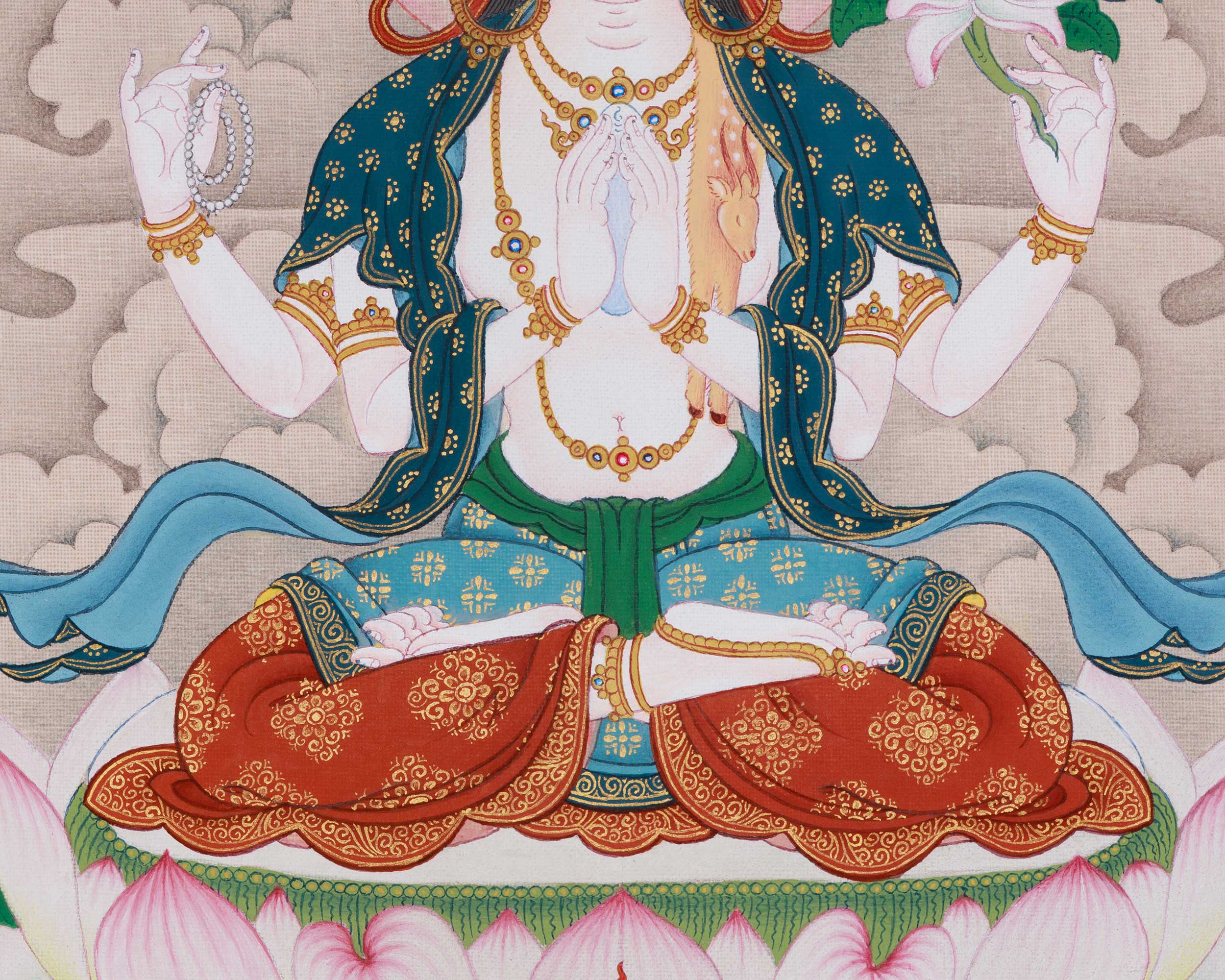Sacred Thangka of Bodhisattva Chenrezig | Avalokiteshvara Artwork