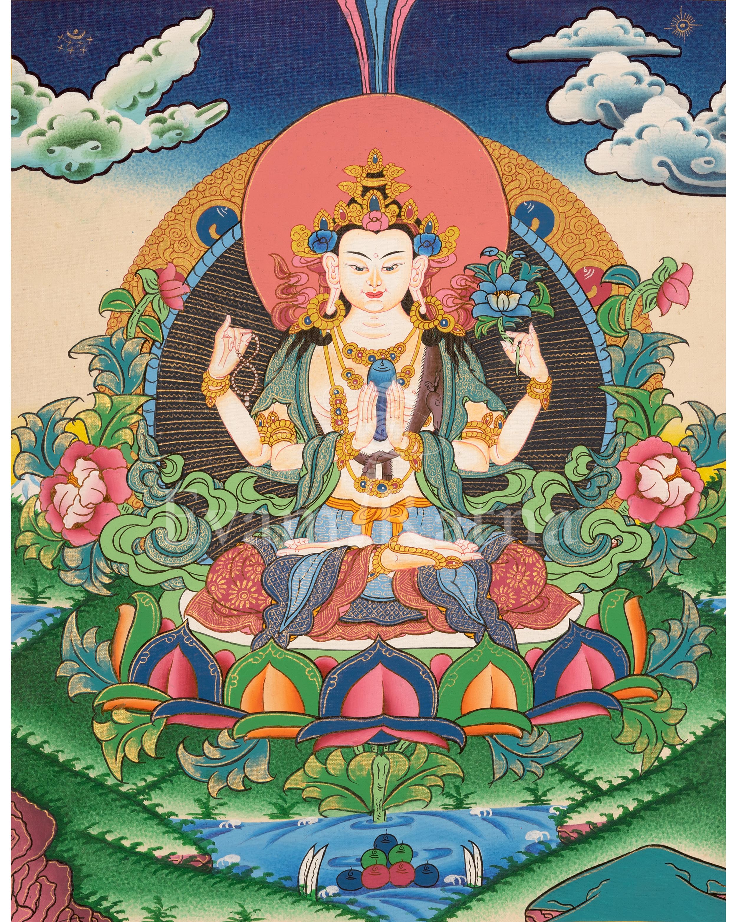 Chenrezig Bodhisattva Thangka | Shrine Room Decor