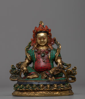 Brass Guru Rinpoche Statue with Inlay Stones