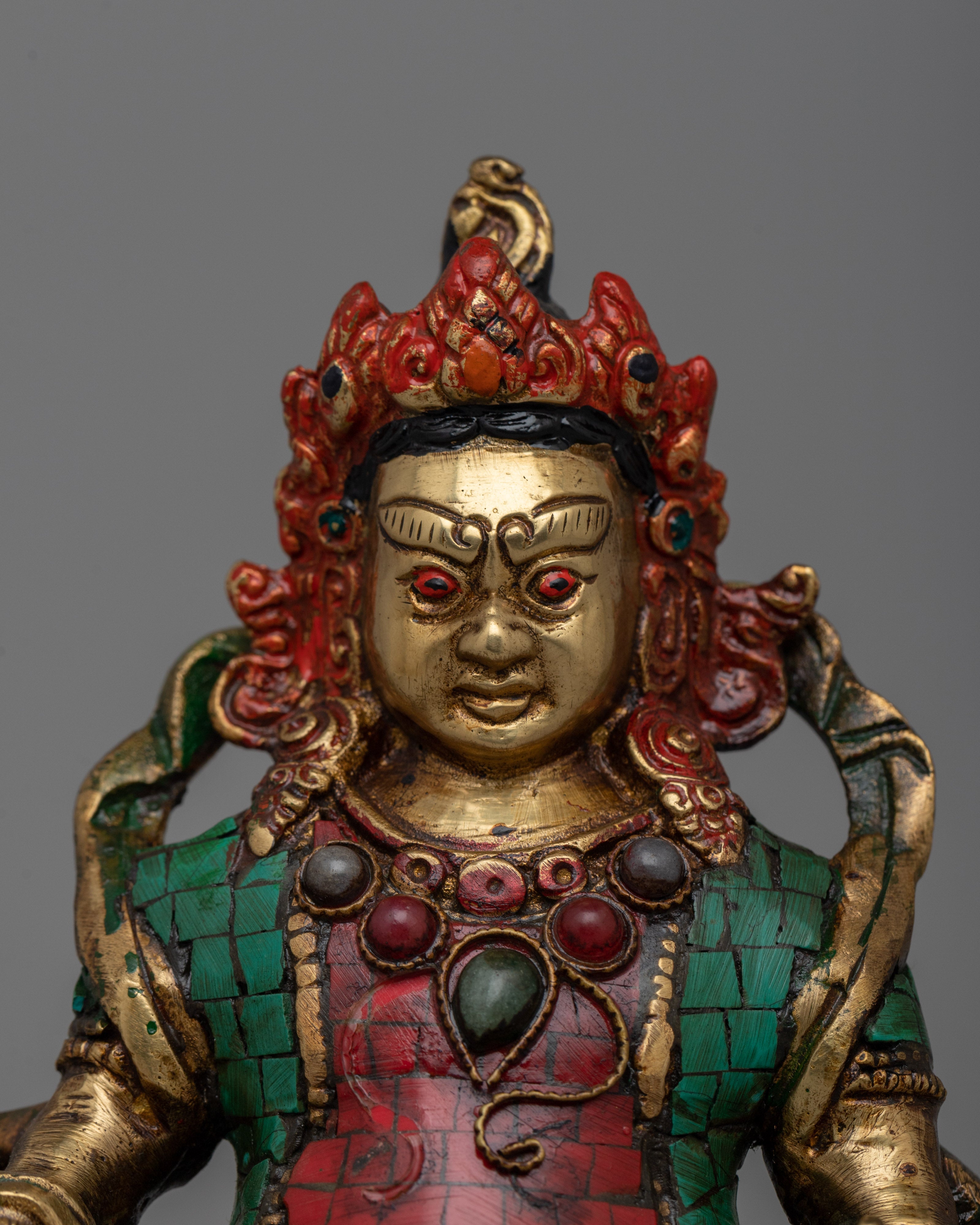 Brass Guru Rinpoche Statue with Inlay Stones | Perfect for meditation spaces