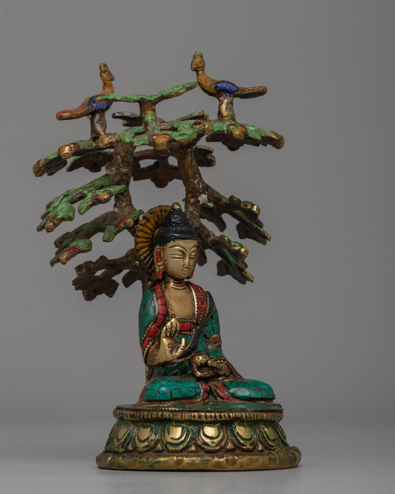 Spiritual Amoghasiddhi Buddha Statue | Coral and Turquoise Inlay