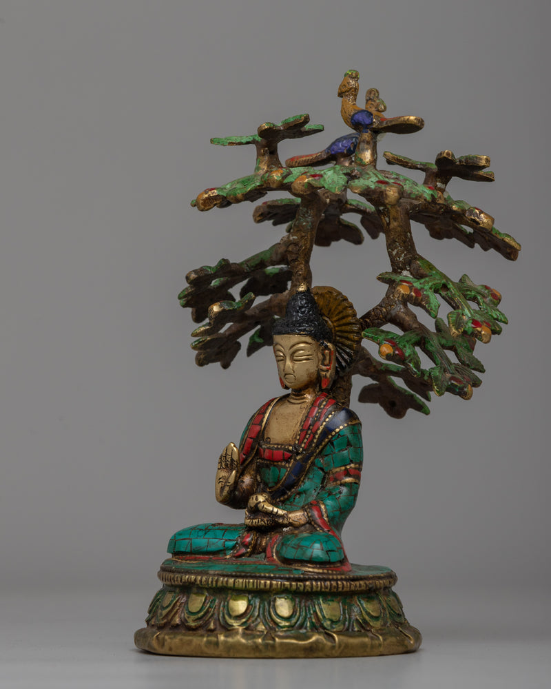 Spiritual Amoghasiddhi Buddha Statue | Coral and Turquoise Inlay