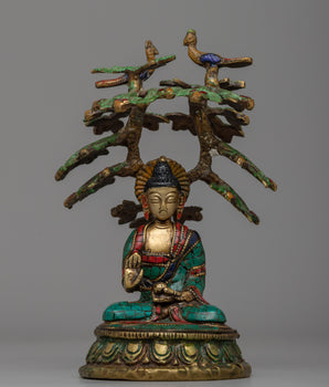 Spiritual Amoghasiddhi Buddha Statue | Coral and Turquoise Inlay
