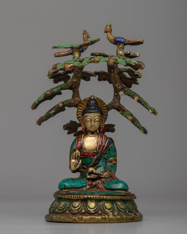 Spiritual Amoghasiddhi Buddha Statue | Coral and Turquoise Inlay