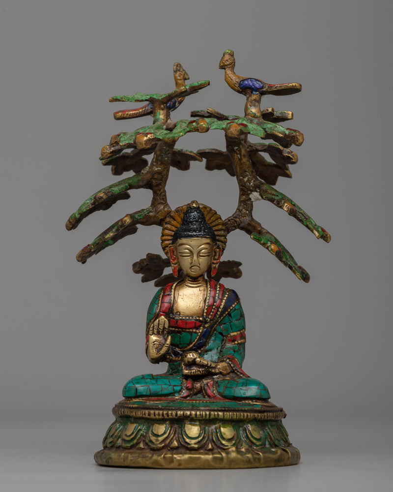 Spiritual Amoghasiddhi Buddha Statue | Coral and Turquoise Inlay