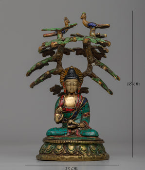 Spiritual Amoghasiddhi Buddha Statue | Coral and Turquoise Inlay
