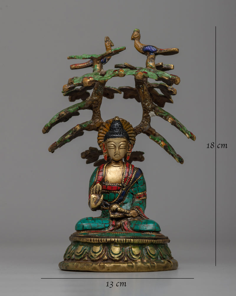 Spiritual Amoghasiddhi Buddha Statue | Coral and Turquoise Inlay