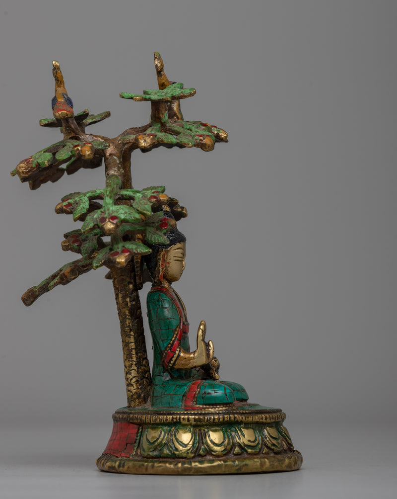 Spiritual Amoghasiddhi Buddha Statue | Coral and Turquoise Inlay