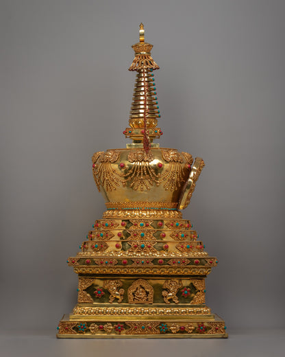 Handcrafted Gold-Plated Tibetan Stupa | Perfect for Altars and Spiritual Decor