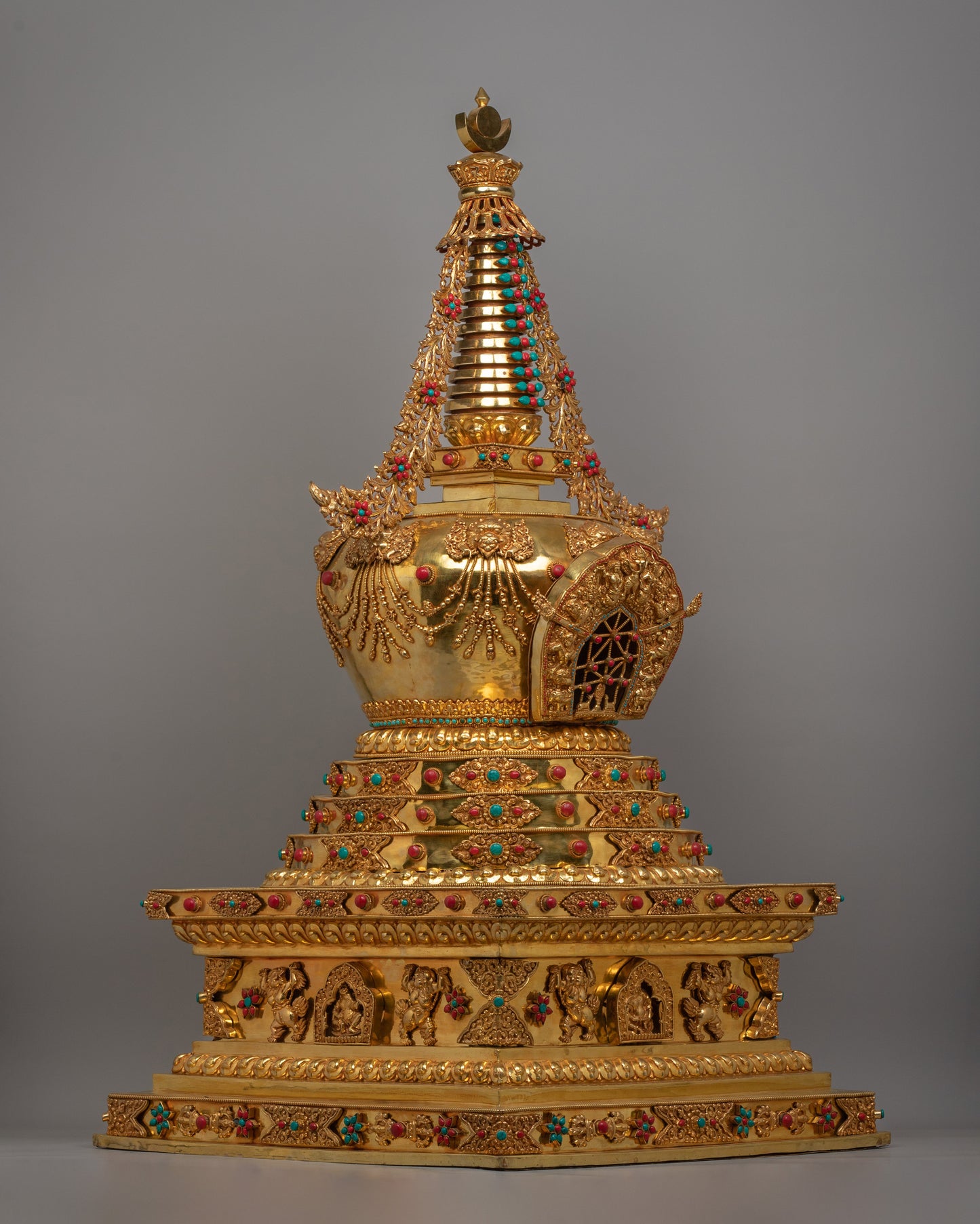 Handcrafted Gold-Plated Tibetan Stupa | Perfect for Altars and Spiritual Decor