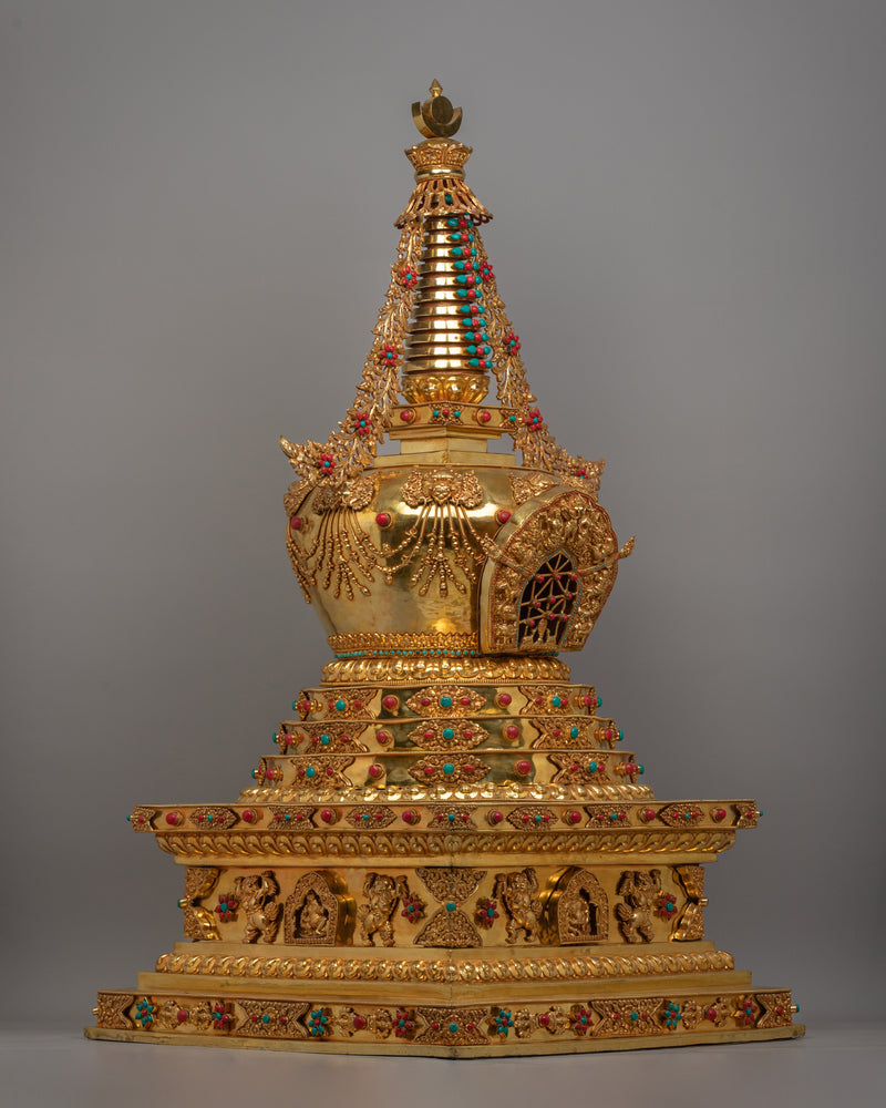 Handcrafted Gold-Plated Tibetan Stupa | Perfect for Altars and Spiritual Decor