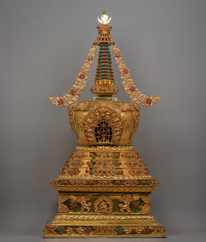 Handcrafted Gold-Plated Tibetan Stupa
