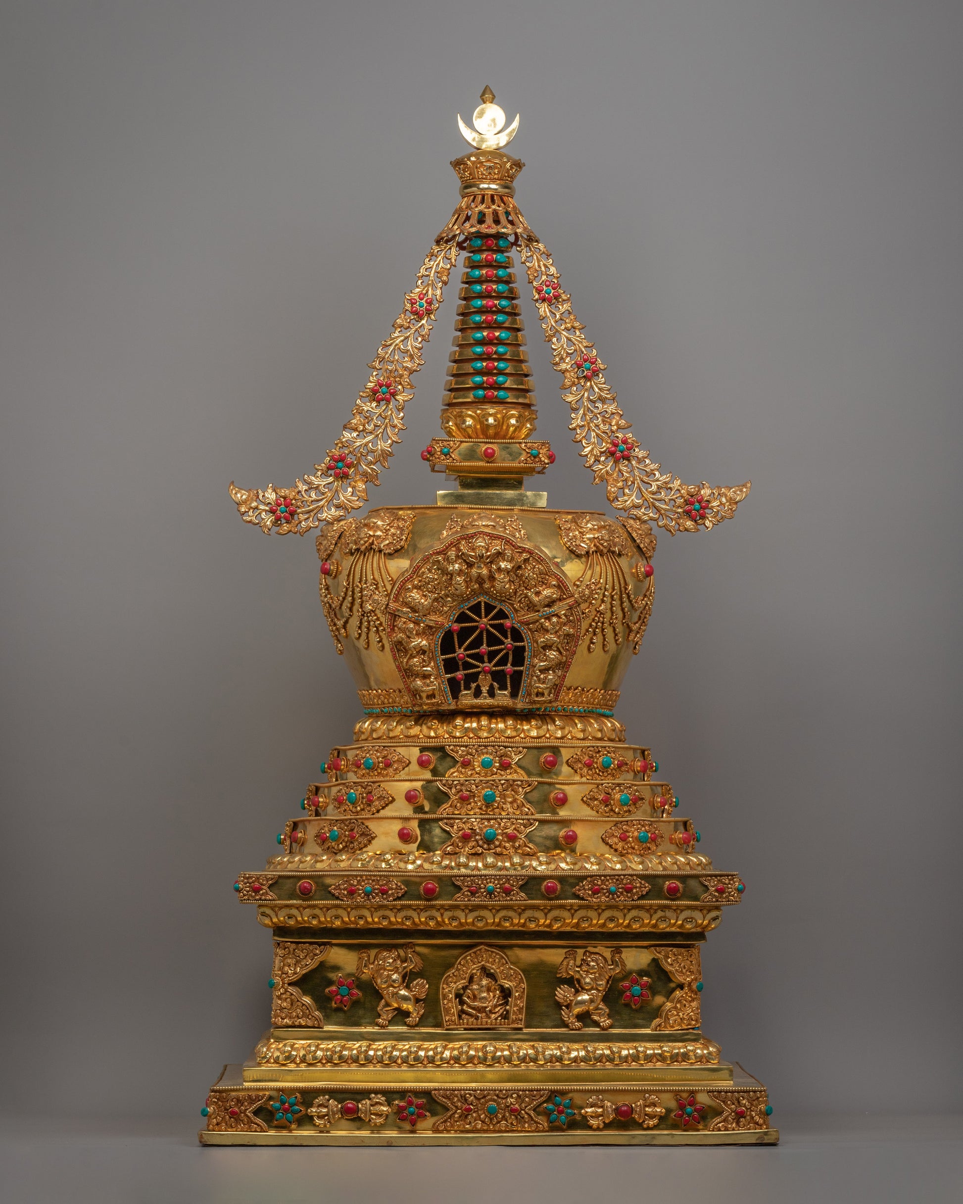 Handcrafted Gold-Plated Tibetan Stupa