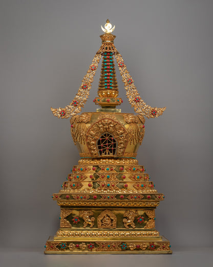 Handcrafted Gold-Plated Tibetan Stupa