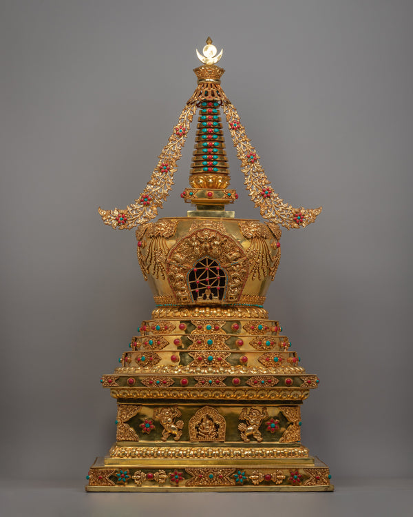 Handcrafted Gold-Plated Tibetan Stupa