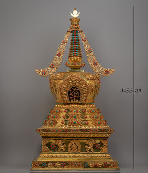 Handcrafted Gold-Plated Tibetan Stupa | Perfect for Altars and Spiritual Decor