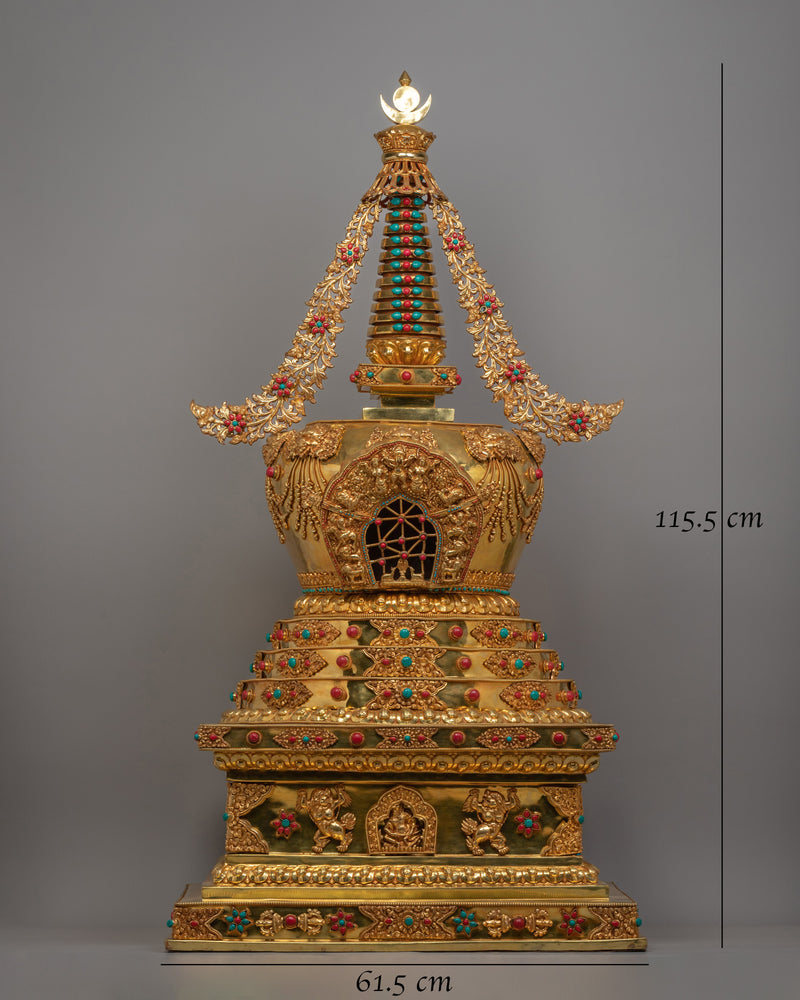 Handcrafted Gold-Plated Tibetan Stupa | Perfect for Altars and Spiritual Decor