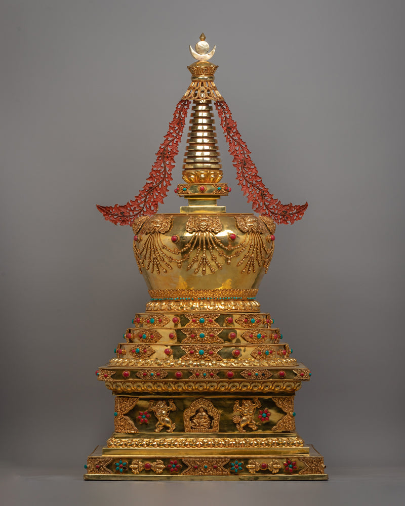 Handcrafted Gold-Plated Tibetan Stupa | Perfect for Altars and Spiritual Decor