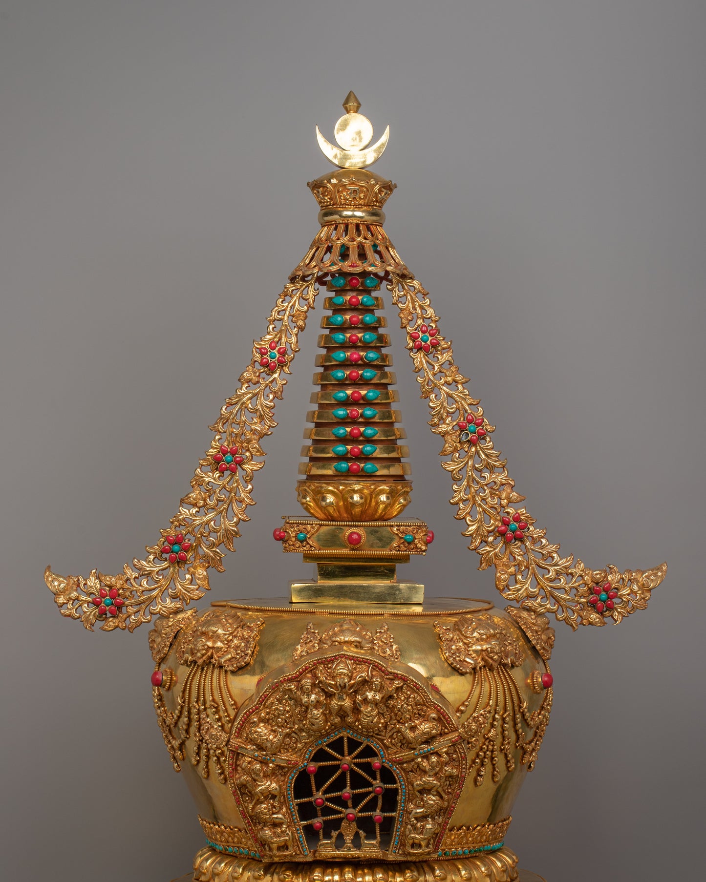 Handcrafted Gold-Plated Tibetan Stupa | Perfect for Altars and Spiritual Decor