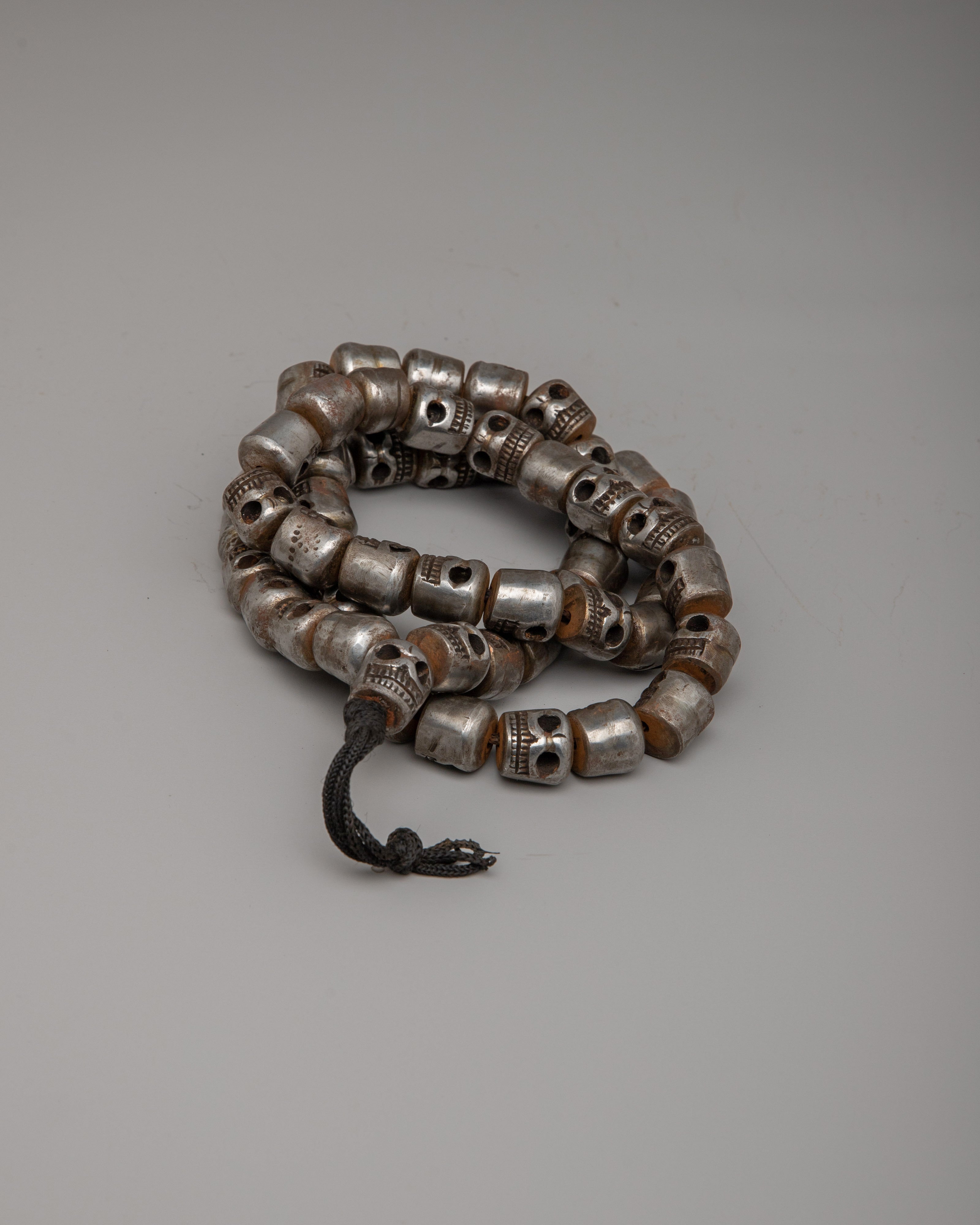 Buddhist Skull Head Mala | Handcrafted Tibetan Prayer Beads for Mindfulness