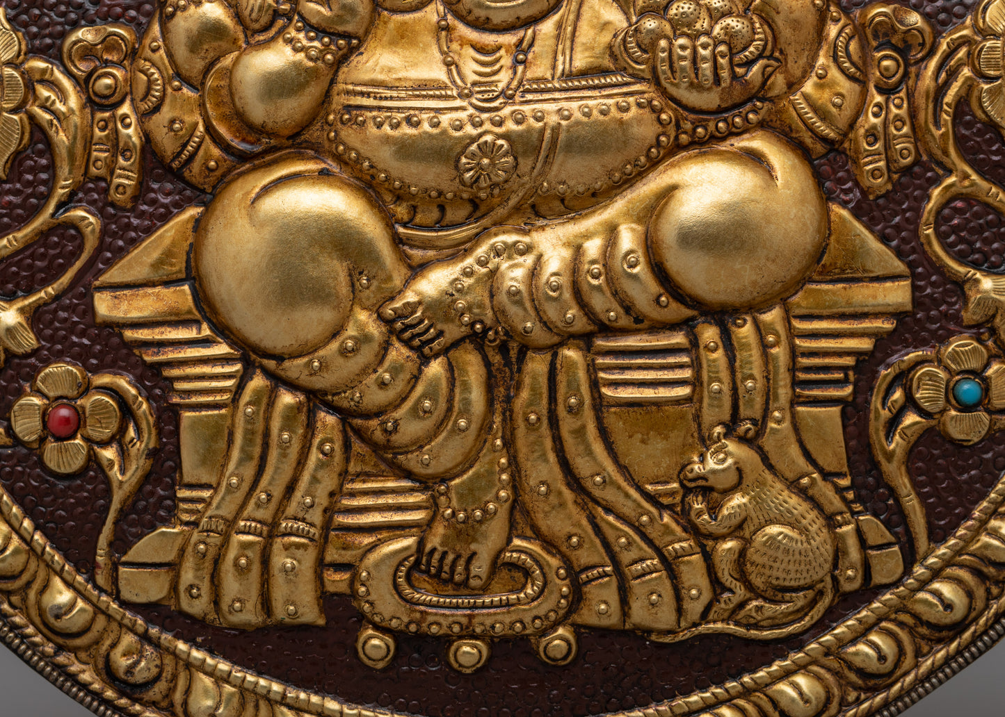 Spiritual Lord Ganesha Metal Thangka | Hand-Carved Brass Artwork with Gold Detailing