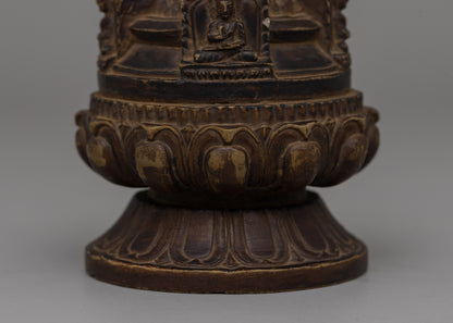 Hand-Carved Copper Stupa with Antique Finish | Buddhist Shrine Decor