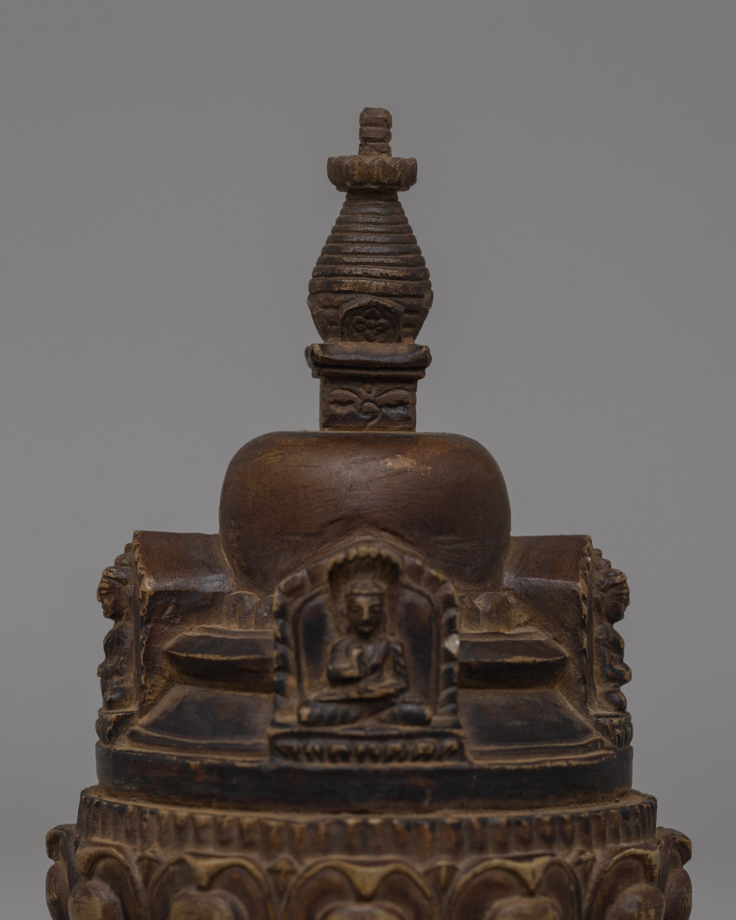 Hand-Carved Copper Stupa with Antique Finish | Buddhist Shrine Decor